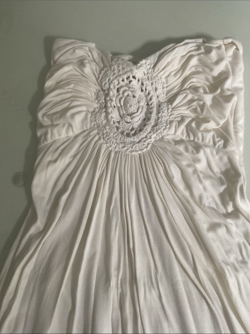 SKY DRESS XS. White  Strapless Crochet Detail Sundress - Picture 5 of 5